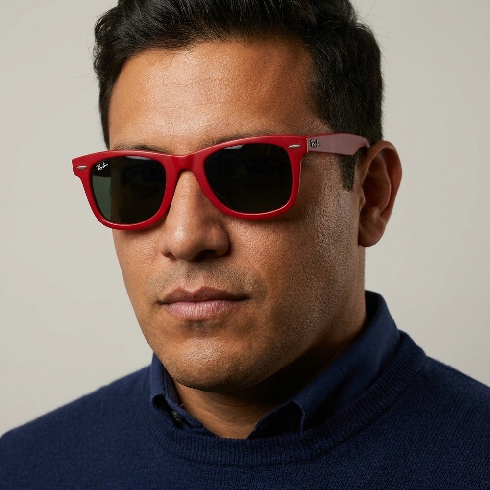 Ray-Ban RB 2140 955 Wayfarer Sunglasses Red Black Mens 50-22 Italy Made